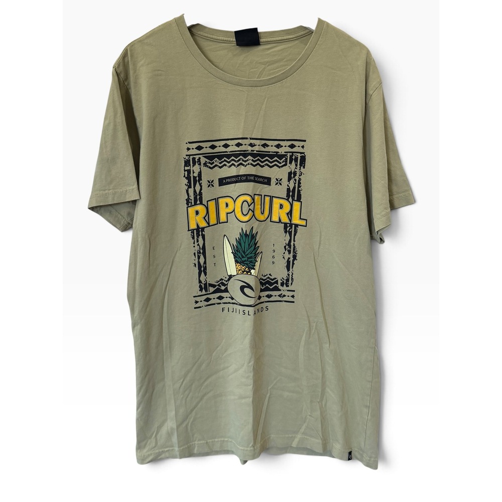 Rip Curl Graphic T-Shirt Mens L Green Fiji Islands Surf Cotton Short Sleeve Tee